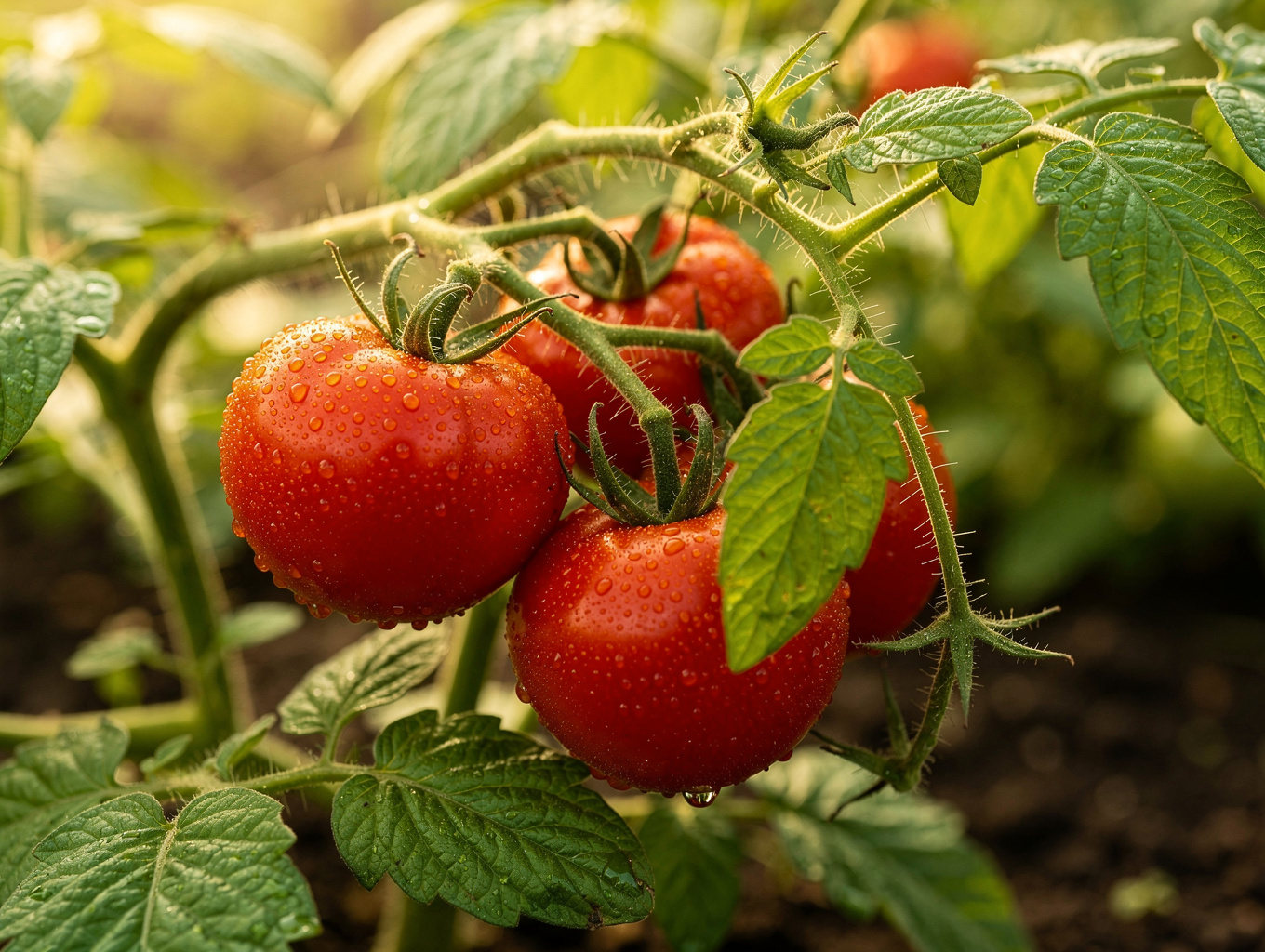 Dwarf cherry tomato plant with ripe red fruit in a fabric grow bag