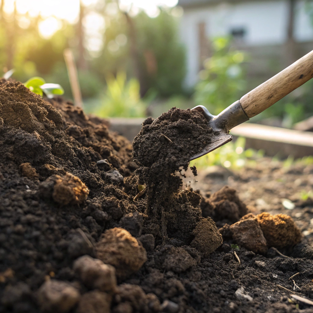 Rich dark organic compost and potting soil held in garden hands
