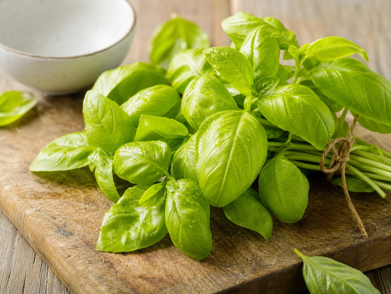 Lush green Genovese basil growing vigorously in a balcony clay pot