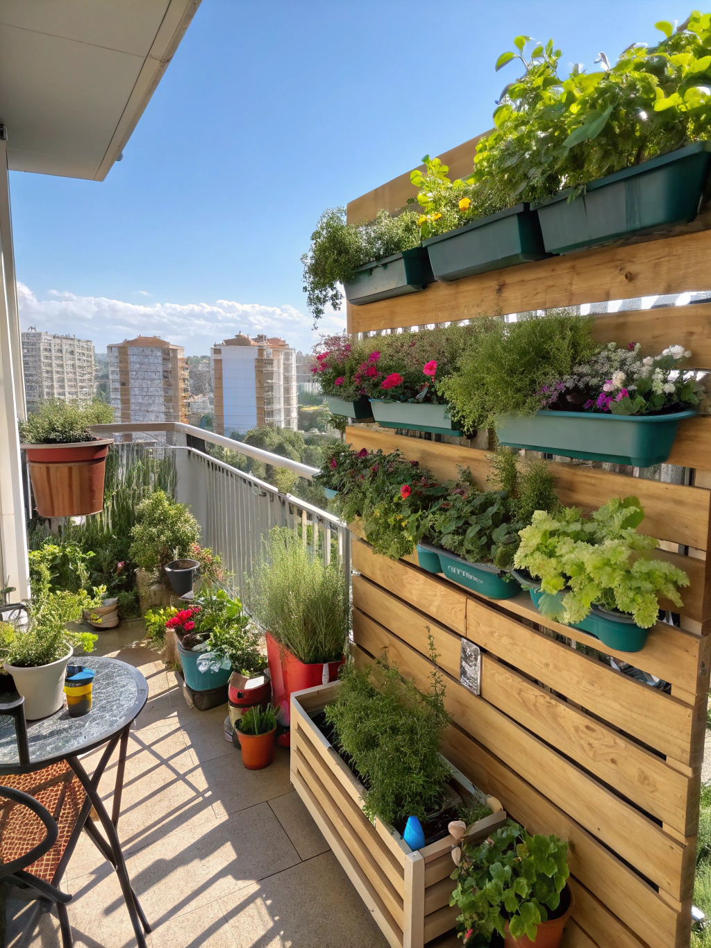 Practical windowsill and container herb garden in fabric grow bags